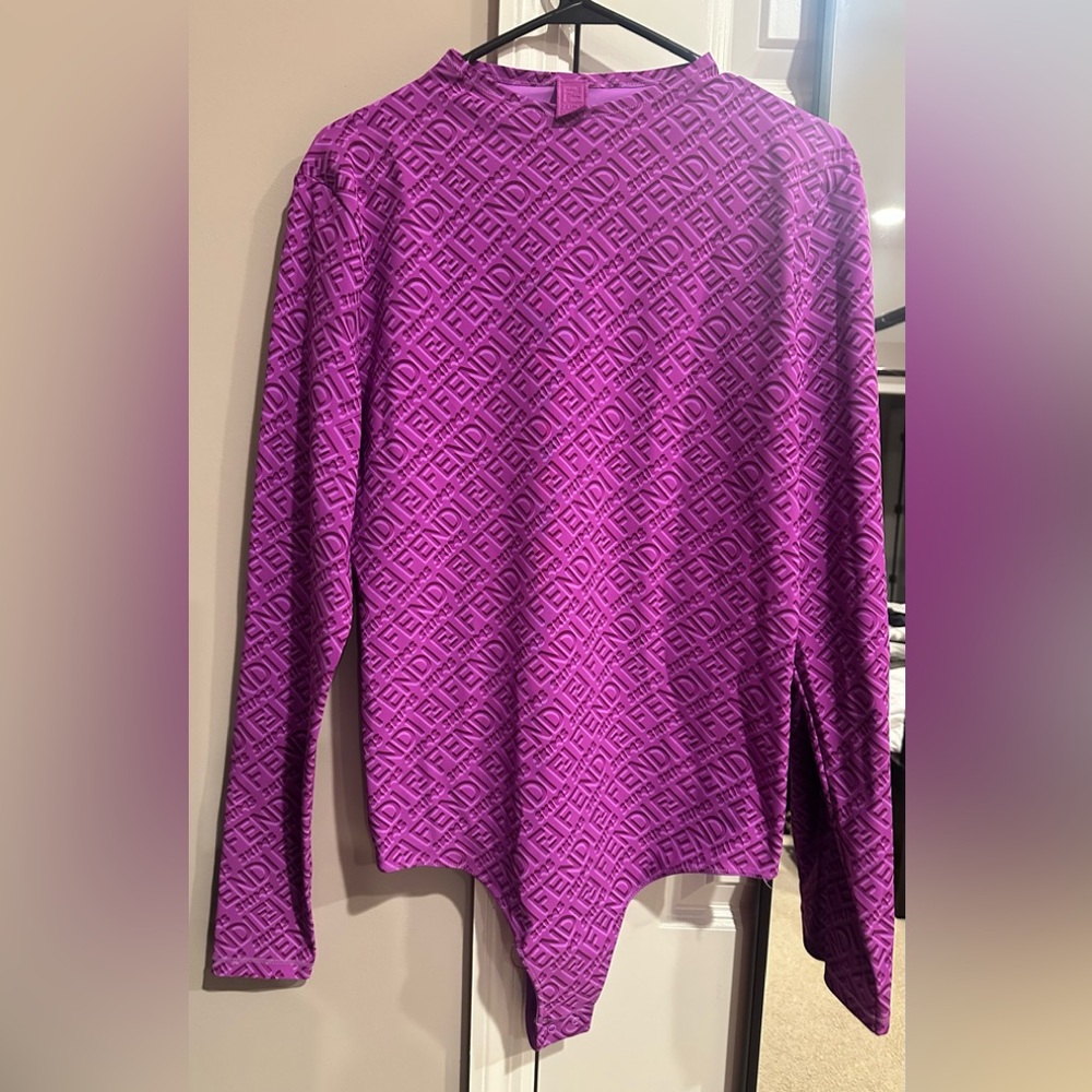 Skims Fendi Embossed Logo Long Sleeve Bodysuit